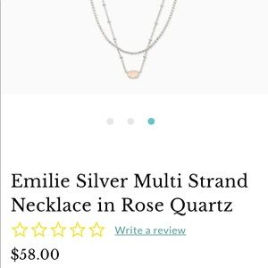 Kendra Scott Emilie Silver Necklace Rose Quartz - Brand New